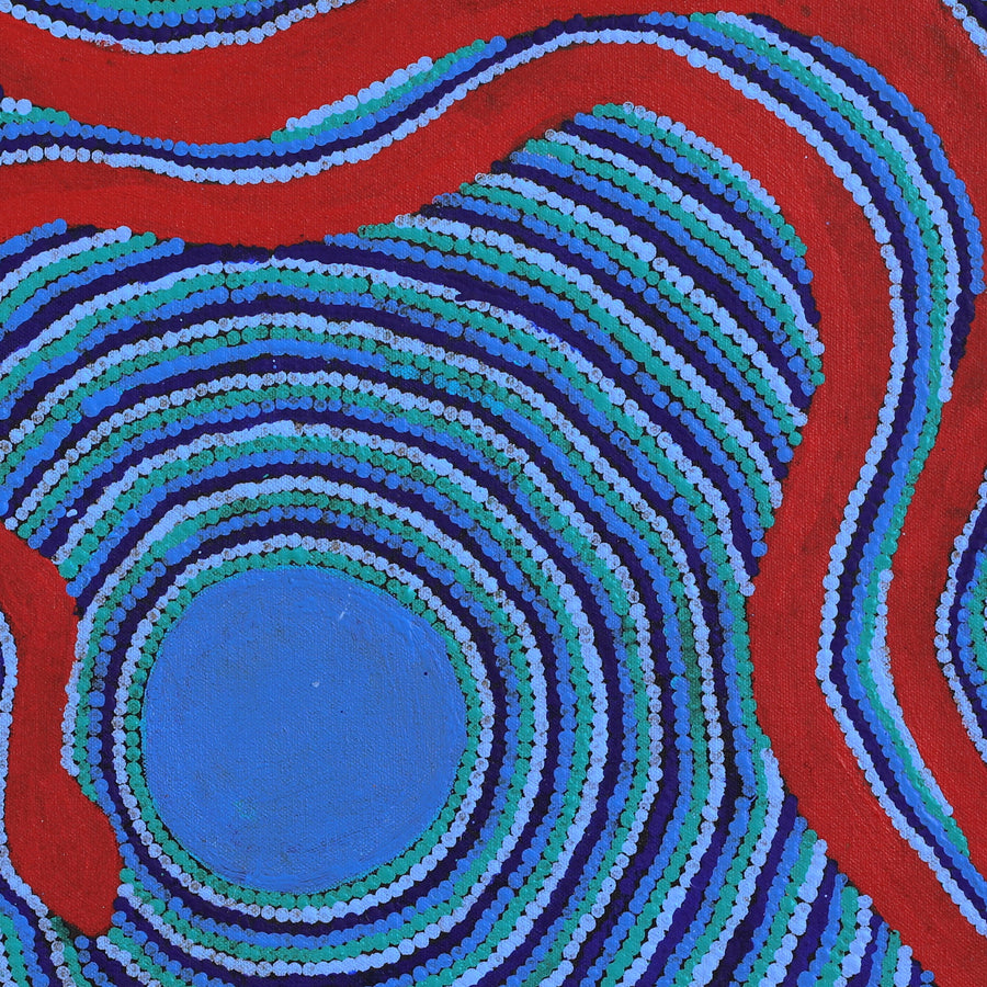 Aboriginal Artwork by Ezekiel Jakamarra James, Warna Jukurrpa (Snake Dreaming), 46x46cm