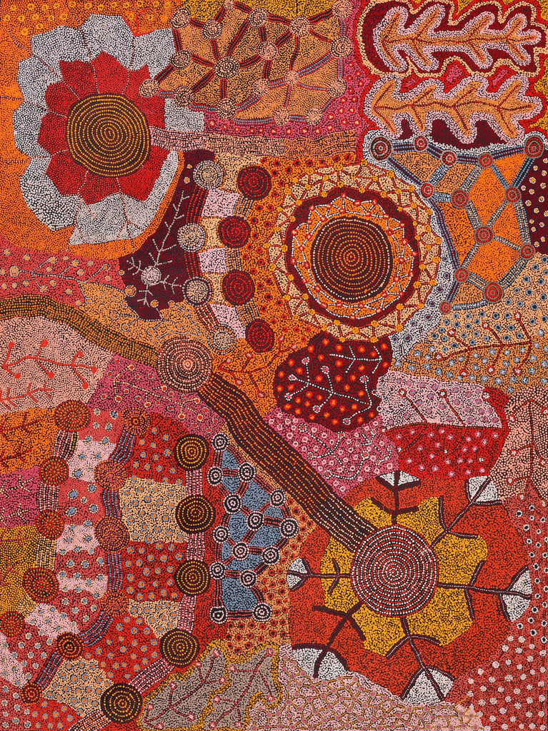 Aboriginal Artwork by Faye Nangala Hudson, Warlukurlangu Jukurrpa (Fire country Dreaming), 203x152cm