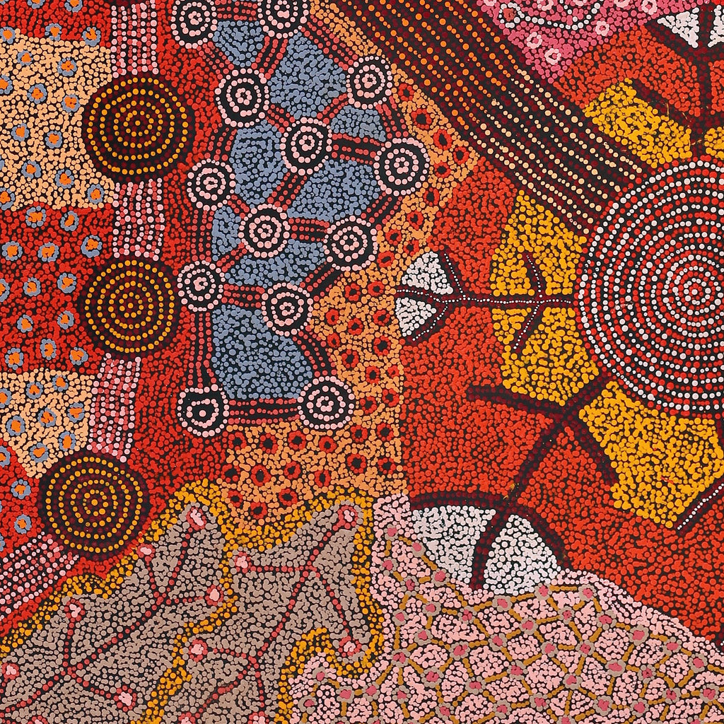 Aboriginal Art by Faye Nangala Hudson, Warlukurlangu Jukurrpa (Fire country Dreaming), 203x152cm - ART ARK®