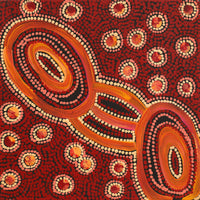 Aboriginal Artwork by Faye Nangala Hudson, Warlukurlangu Jukurrpa (Fire country Dreaming), 30x30cm
