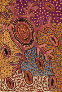 Aboriginal Artwork by Faye Nangala Hudson, Warlukurlangu Jukurrpa (Fire country Dreaming), 91x61cm