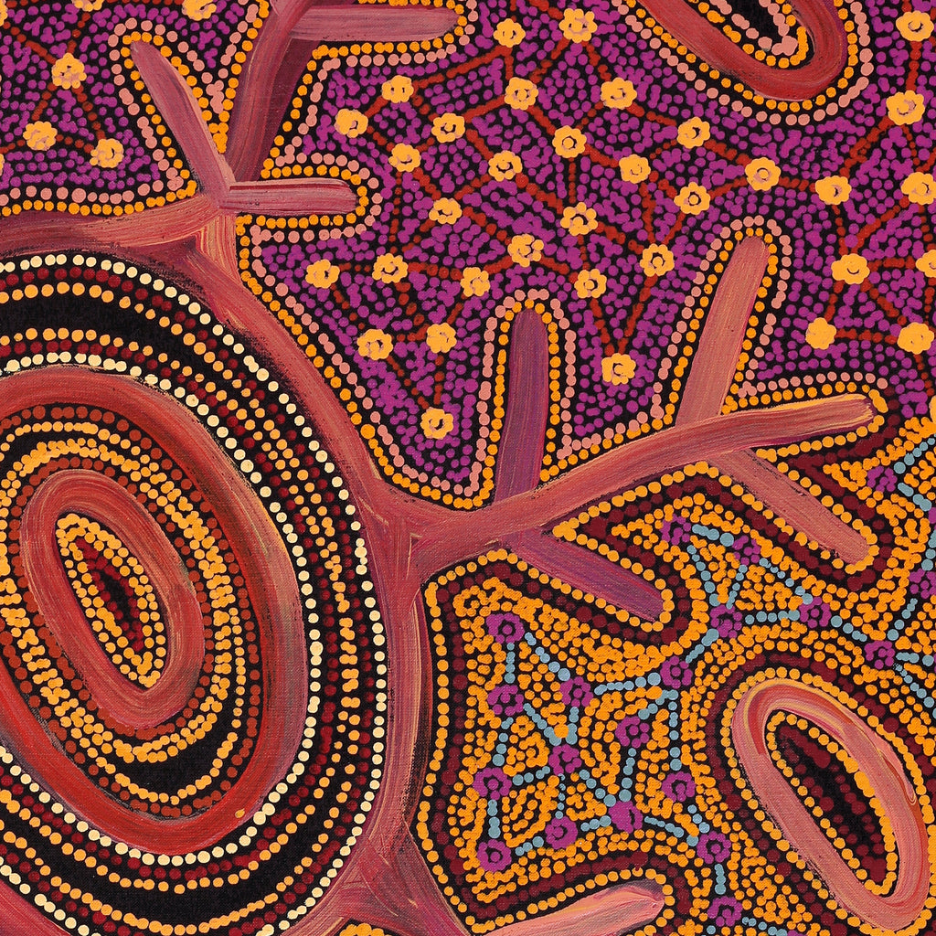 Aboriginal Artwork by Faye Nangala Hudson, Warlukurlangu Jukurrpa (Fire country Dreaming), 91x61cm