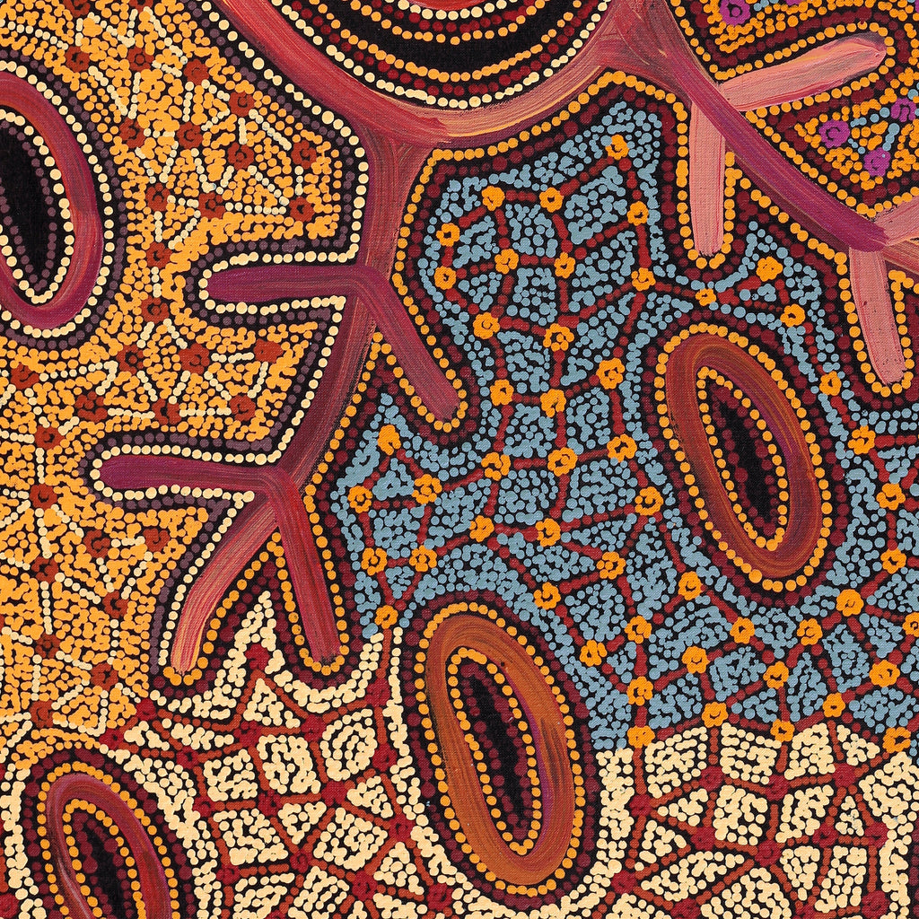 Aboriginal Artwork by Faye Nangala Hudson, Warlukurlangu Jukurrpa (Fire country Dreaming), 91x61cm
