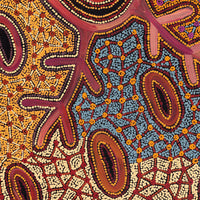 Aboriginal Artwork by Faye Nangala Hudson, Warlukurlangu Jukurrpa (Fire country Dreaming), 91x61cm
