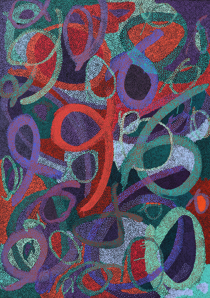 Aboriginal Artwork by Felicity Nampijinpa Robertson, Ngapa Jukurrpa (Water Dreaming) - Puyurru, 152x107cm