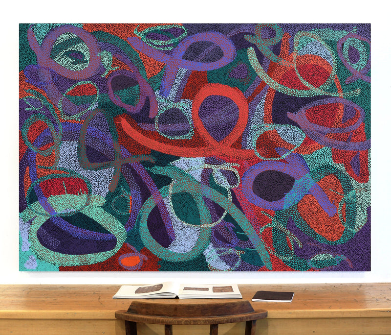 Aboriginal Artwork by Felicity Nampijinpa Robertson, Ngapa Jukurrpa (Water Dreaming) - Puyurru, 152x107cm