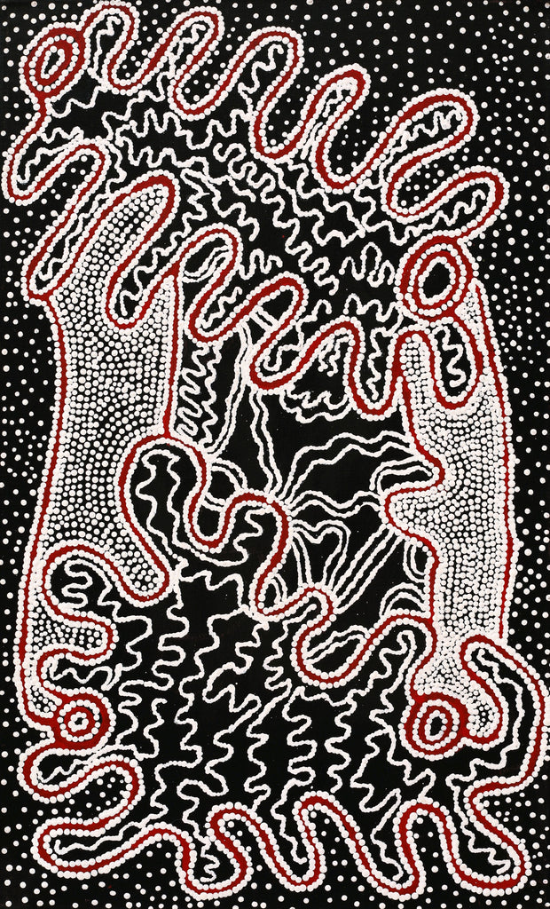 Aboriginal Artwork by Felicity Nampijinpa Robertson, Ngapa Jukurrpa (Water Dreaming) - Puyurru, 76x46cm - ART ARK®