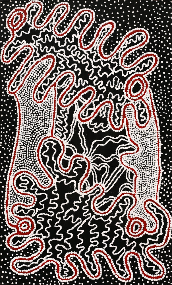 Aboriginal Artwork by Felicity Nampijinpa Robertson, Ngapa Jukurrpa (Water Dreaming) - Puyurru, 76x46cm