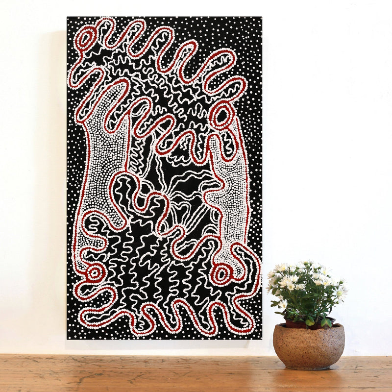 Aboriginal Artwork by Felicity Nampijinpa Robertson, Ngapa Jukurrpa (Water Dreaming) - Puyurru, 76x46cm