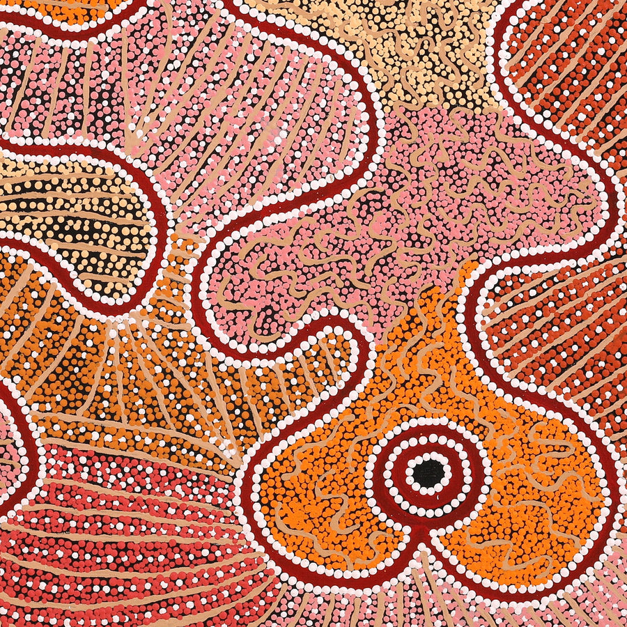 Aboriginal Artwork by Felicity Nampijinpa Robertson, Ngapa Jukurrpa (Water Dreaming) - Puyurru, 91x91cm