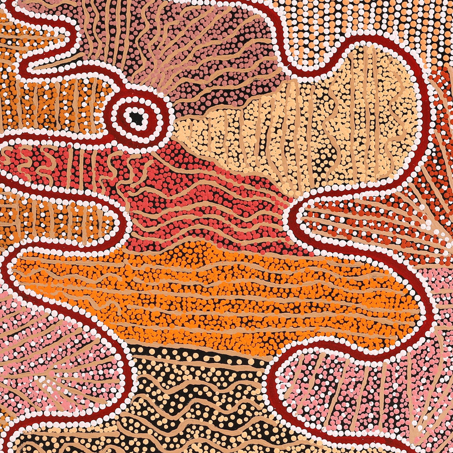 Aboriginal Artwork by Felicity Nampijinpa Robertson, Ngapa Jukurrpa (Water Dreaming) - Puyurru, 91x91cm