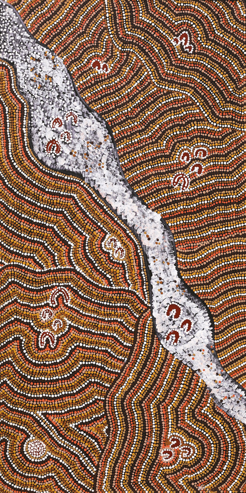 Aboriginal Artwork by Florence Nungarrayi Tex, Lappi Lappi Jukurrpa, 122x61cm