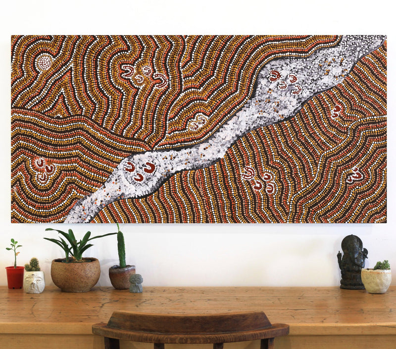 Aboriginal Artwork by Florence Nungarrayi Tex, Lappi Lappi Jukurrpa, 122x61cm