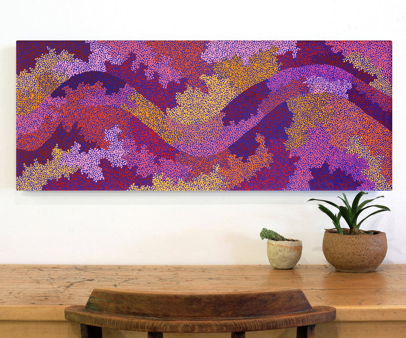 Aboriginal Artwork by Francis Marshall, Wanampi Tjukurrpa (Snake Dreaming), 100x40cm