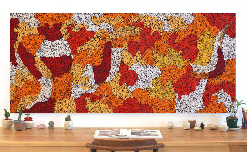 Aboriginal Artwork by Francis Marshall, Wanampi Tjukurrpa (Snake Dreaming), 180x80cm