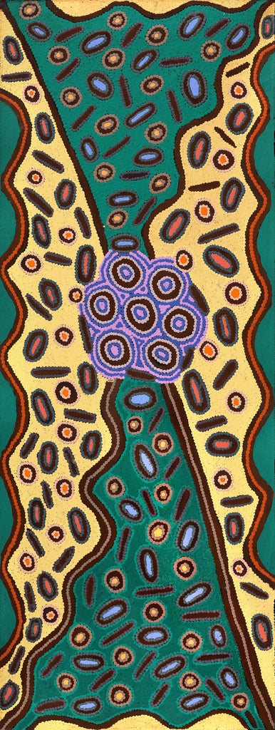 Aboriginal Artwork by Freda Napaljarri Jurrah, Ngalyipi Jukurrpa (Snake Vine Dreaming) - Yanjirlpiri,122x46cm