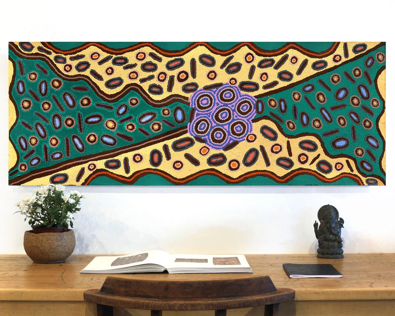 Aboriginal Artwork by Freda Napaljarri Jurrah, Ngalyipi Jukurrpa (Snake Vine Dreaming) - Yanjirlpiri,122x46cm