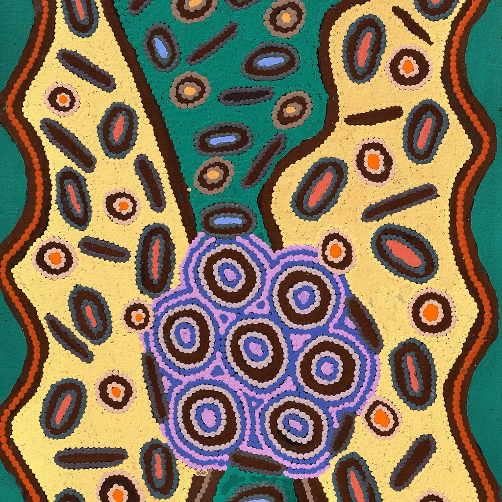 Aboriginal Artwork by Freda Napaljarri Jurrah, Ngalyipi Jukurrpa (Snake Vine Dreaming) - Yanjirlpiri,122x46cm