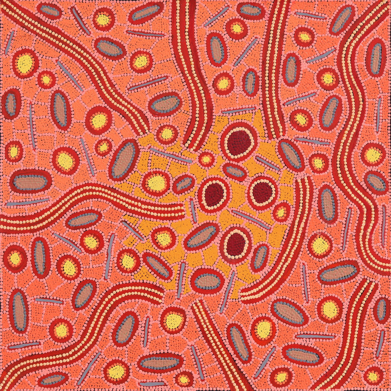 Aboriginal Artwork by Freda Napaljarri Jurrah, Ngalyipi Jukurrpa (Snake Vine Dreaming) - Yanjirlpiri, 76x76cm