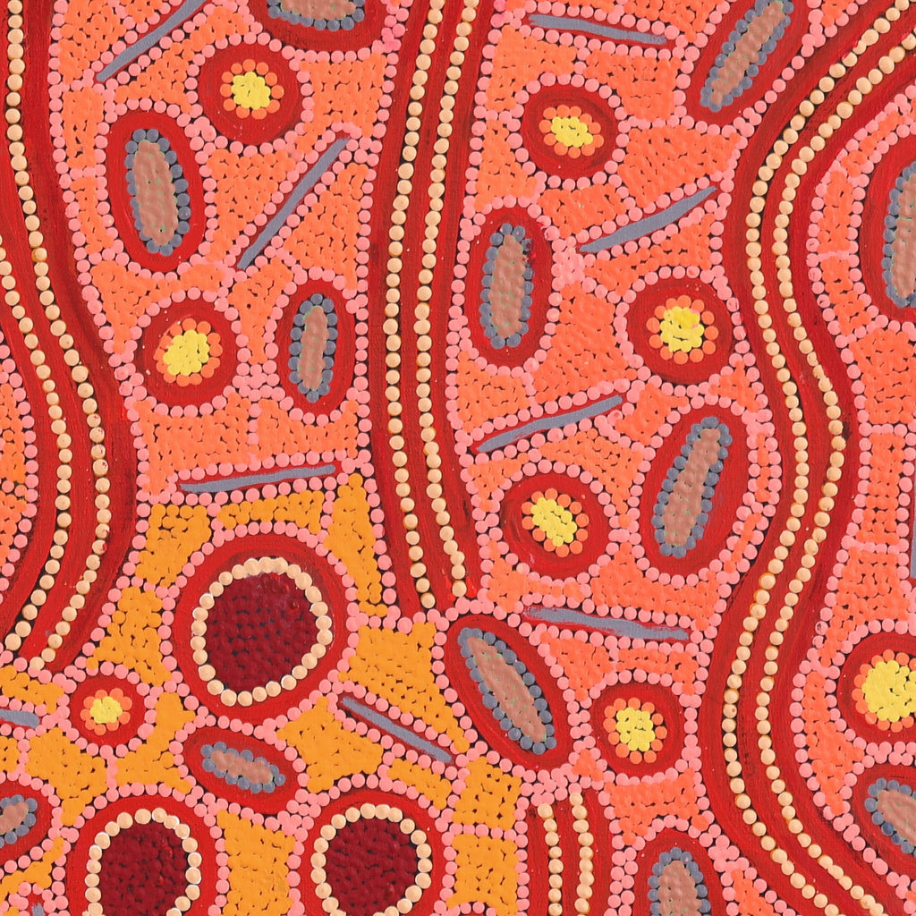 Aboriginal Artwork by Freda Napaljarri Jurrah, Ngalyipi Jukurrpa (Snake Vine Dreaming) - Yanjirlpiri, 76x76cm