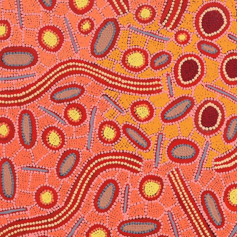 Aboriginal Artwork by Freda Napaljarri Jurrah, Ngalyipi Jukurrpa (Snake Vine Dreaming) - Yanjirlpiri, 76x76cm