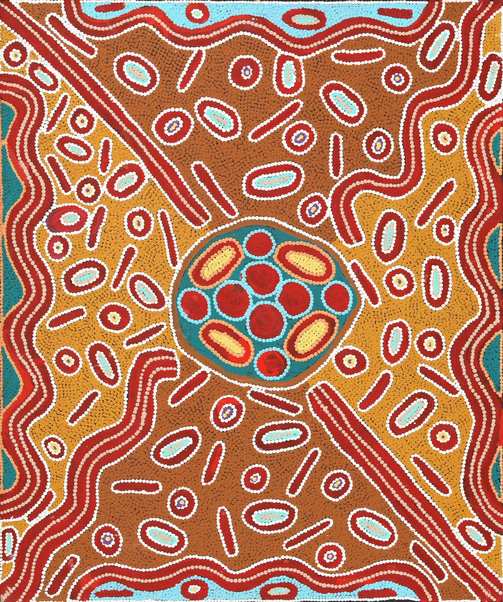 Aboriginal Artwork by Freda Napaljarri Jurrah, Ngalyipi Jukurrpa (Snake Vine Dreaming) - Yanjirlpiri, 91x76cm