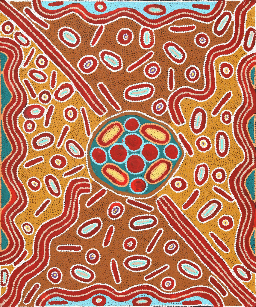 Aboriginal Artwork by Freda Napaljarri Jurrah, Ngalyipi Jukurrpa (Snake Vine Dreaming) - Yanjirlpiri, 91x76cm - ART ARK®