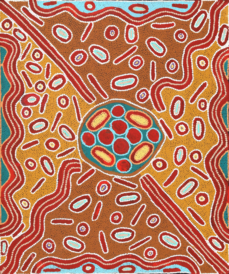 Aboriginal Artwork by Freda Napaljarri Jurrah, Ngalyipi Jukurrpa (Snake Vine Dreaming) - Yanjirlpiri, 91x76cm