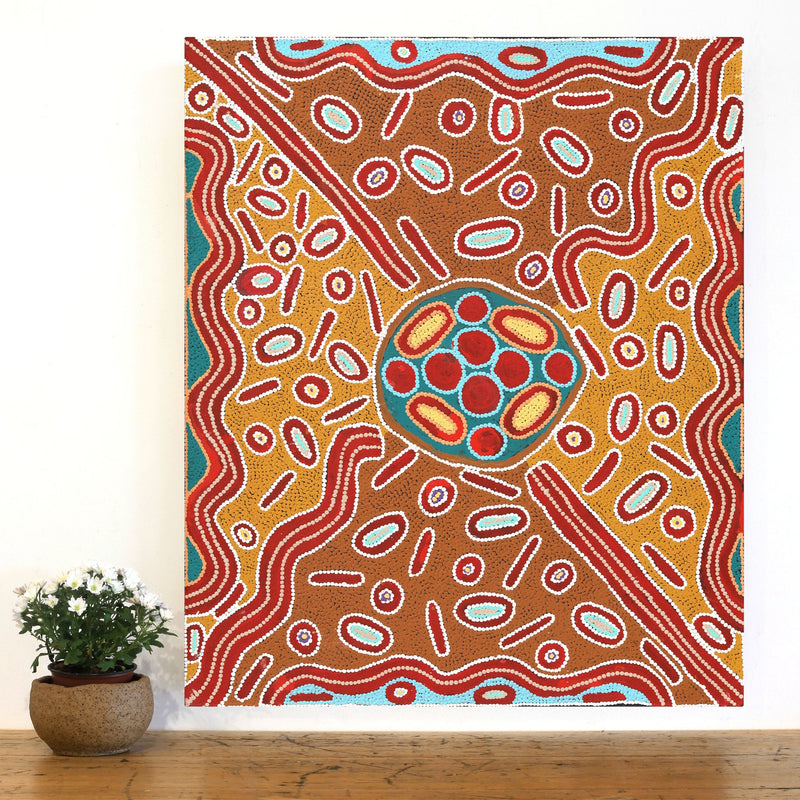 Aboriginal Artwork by Freda Napaljarri Jurrah, Ngalyipi Jukurrpa (Snake Vine Dreaming) - Yanjirlpiri, 91x76cm