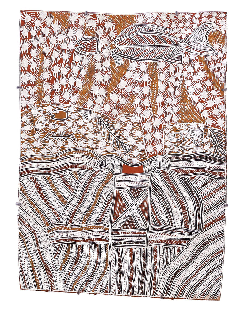 Aboriginal Artwork by Galuma Maymuru, Gunyan, 70x51cm Bark
