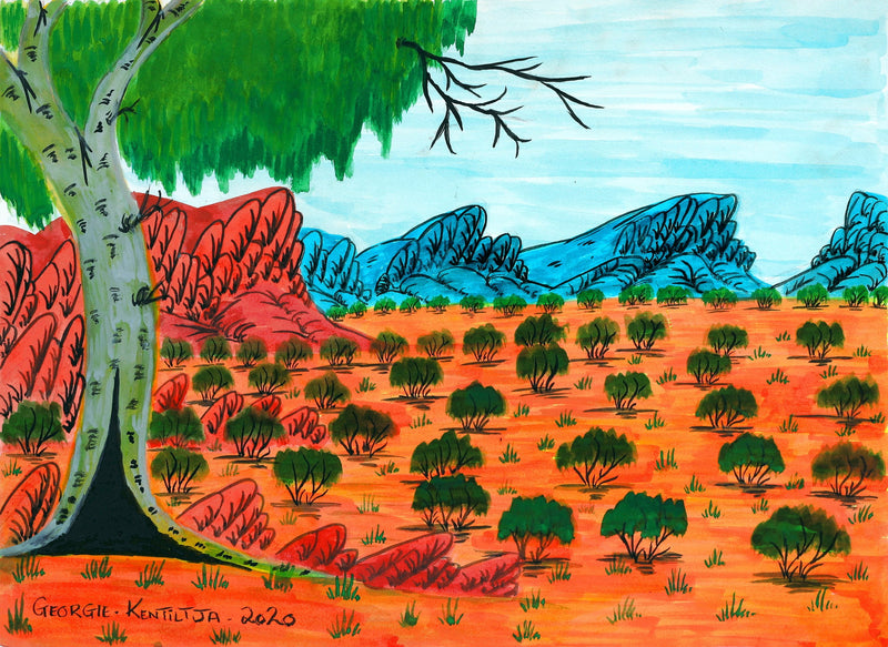 Aboriginal Artwork by Georgie Kentiltja, My homeland in the outback, 48x34.5cm
