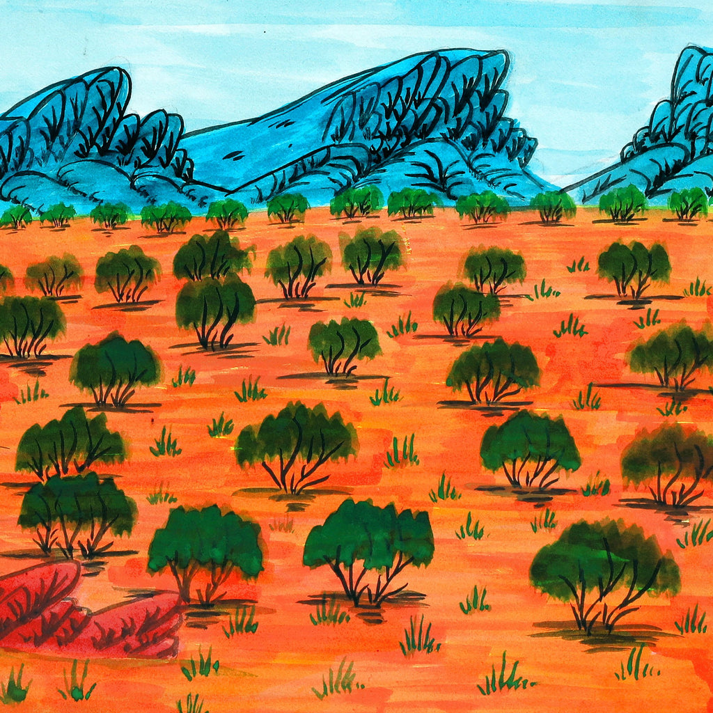 Aboriginal Artwork by Georgie Kentiltja, My homeland in the outback, 48x34.5cm - ART ARK®