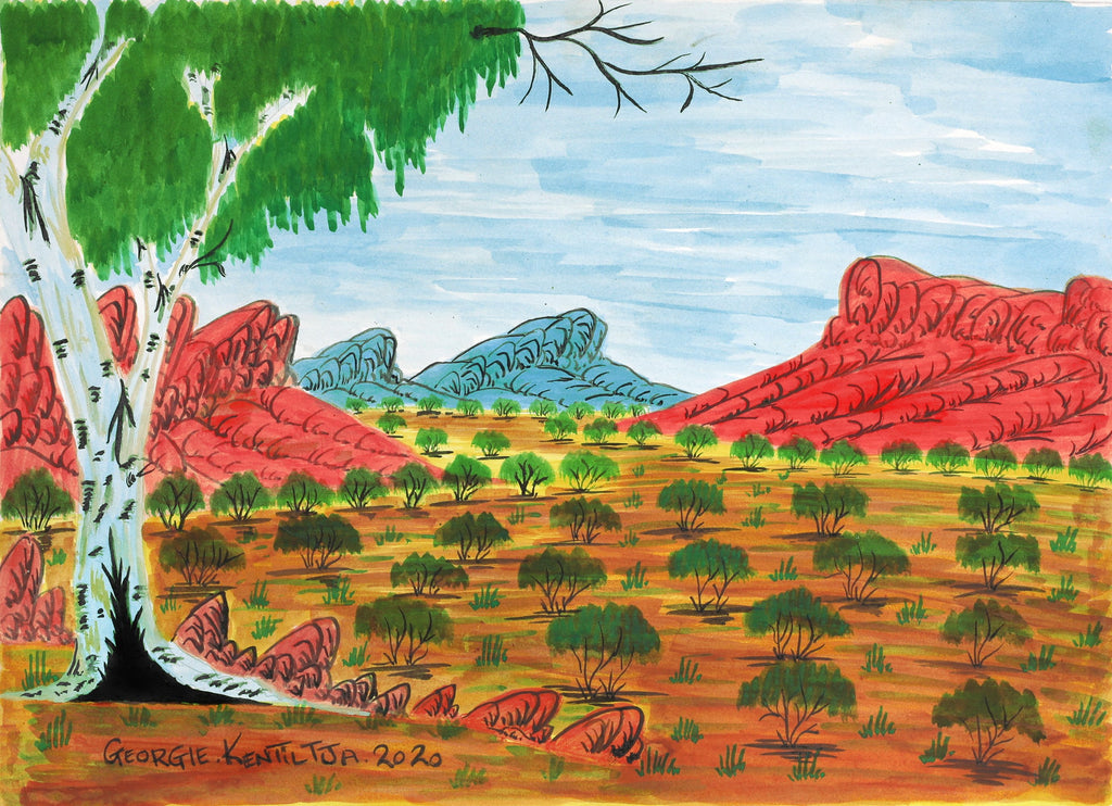 Aboriginal Art by Georgie Kentiltja, My homeland in the outback, 49X35.5cm - ART ARK®