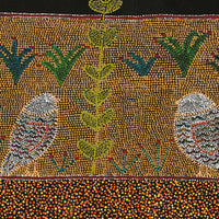 Aboriginal Artwork by Geraldine Napangardi Granites, Jurlpu kuja kalu nyinami Yurntumu-wana (Birds that live around Yuendumu), 76x76cm