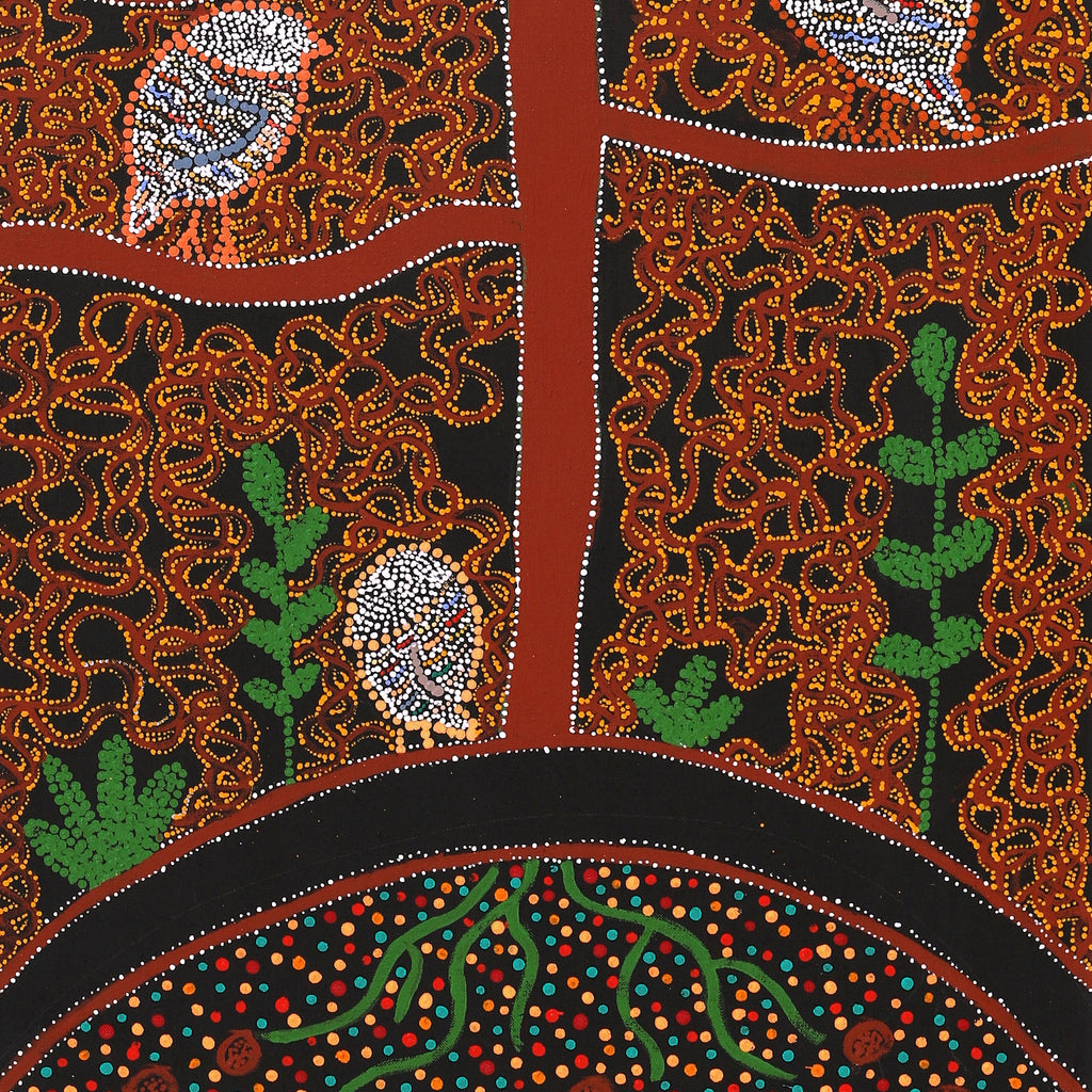 Aboriginal Artwork by Geraldine Napangardi Granites, Ngalyipi Jukurrpa (Snake Vine Dreaming) - Purturlu, 122x46cm