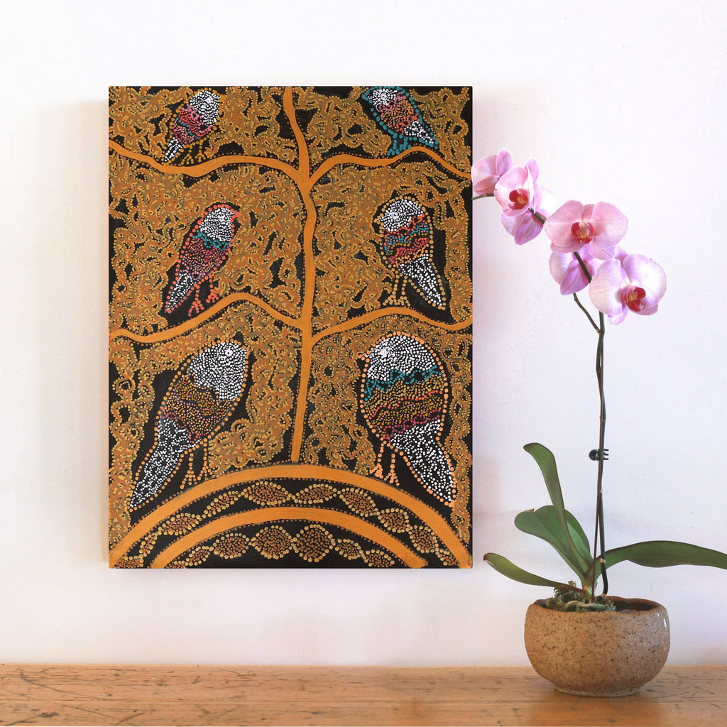 Aboriginal Artwork by Geraldine Napangardi Granites, Ngalyipi Jukurrpa (Snake Vine Dreaming) - Purturlu, 61x46cm