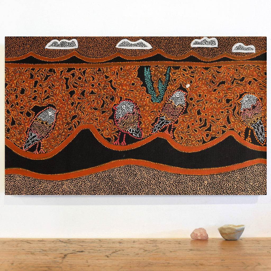Aboriginal Artwork by Geraldine Napangardi Granites, Ngalyipi Jukurrpa (Snake Vine Dreaming) - Purturlu, 76x46cm - ART ARK®