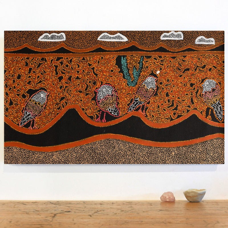 Aboriginal Artwork by Geraldine Napangardi Granites, Ngalyipi Jukurrpa (Snake Vine Dreaming) - Purturlu, 76x46cm