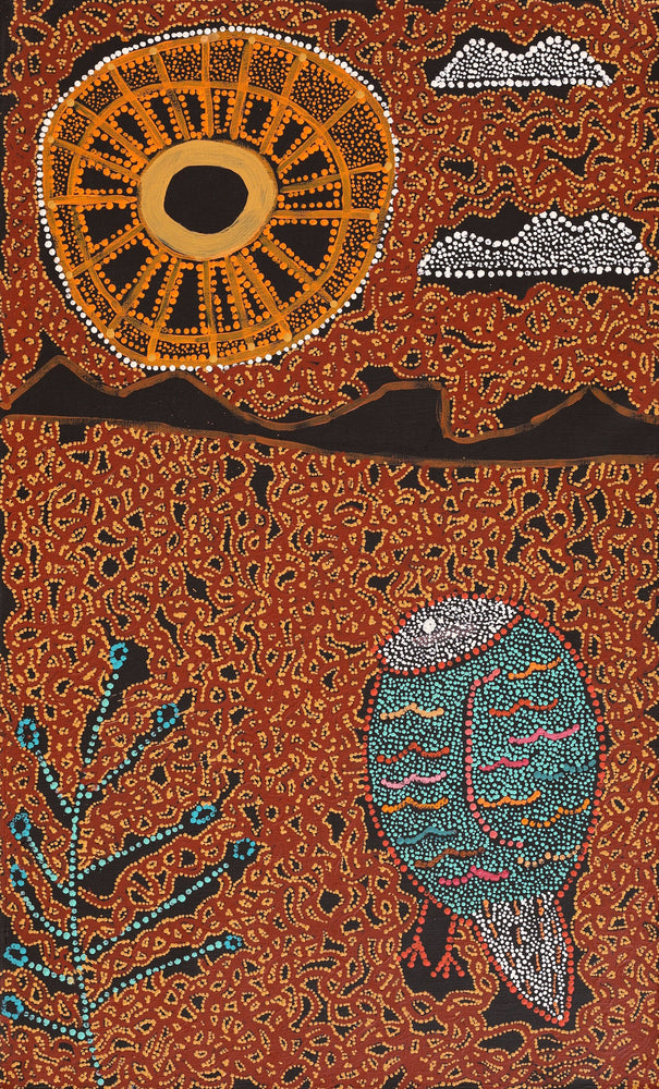 Aboriginal Artwork by Geraldine Napangardi Granites, Ngalyipi Jukurrpa (Snake Vine Dreaming) - Purturlu, 76x46cm