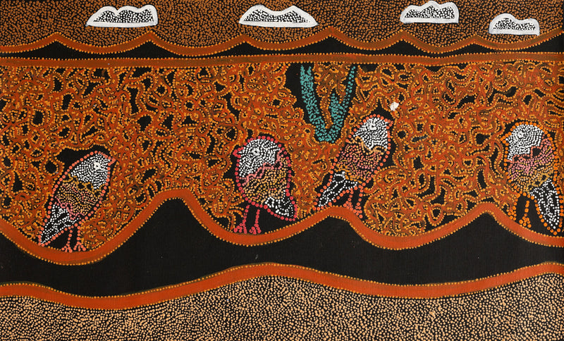 Aboriginal Artwork by Geraldine Napangardi Granites, Ngalyipi Jukurrpa (Snake Vine Dreaming) - Purturlu, 76x46cm