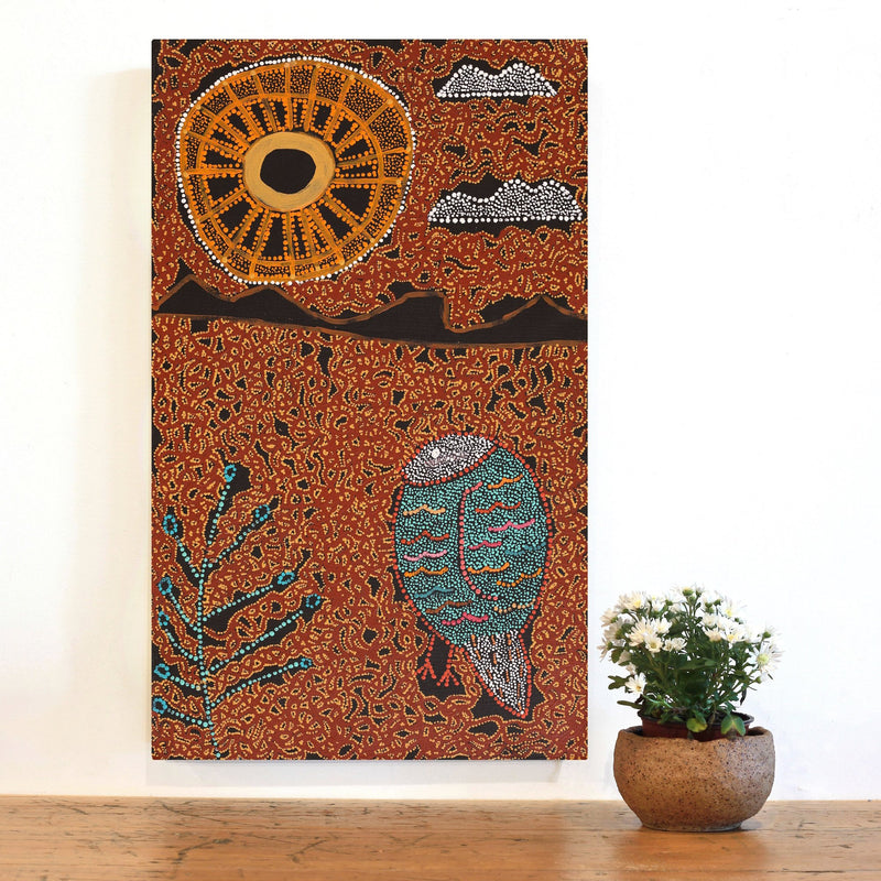 Aboriginal Artwork by Geraldine Napangardi Granites, Ngalyipi Jukurrpa (Snake Vine Dreaming) - Purturlu, 76x46cm