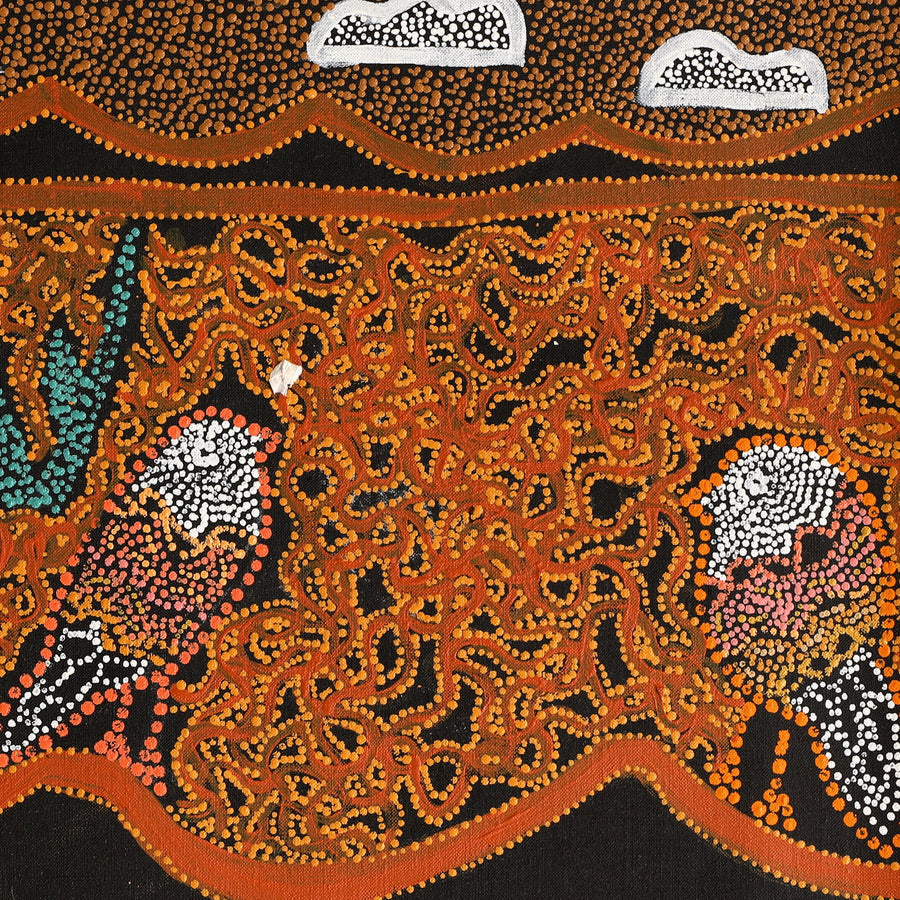 Aboriginal Artwork by Geraldine Napangardi Granites, Ngalyipi Jukurrpa (Snake Vine Dreaming) - Purturlu, 76x46cm
