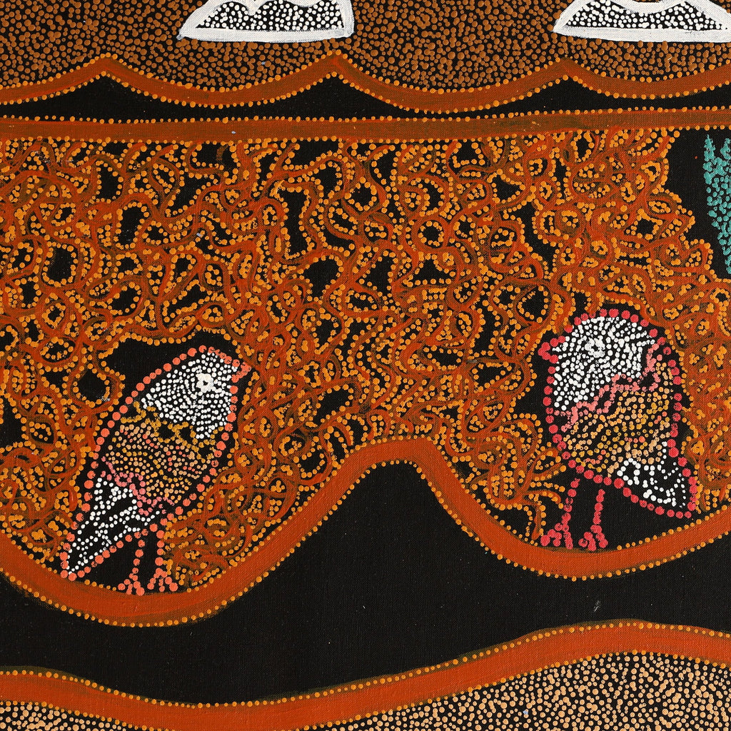 Aboriginal Artwork by Geraldine Napangardi Granites, Ngalyipi Jukurrpa (Snake Vine Dreaming) - Purturlu, 76x46cm