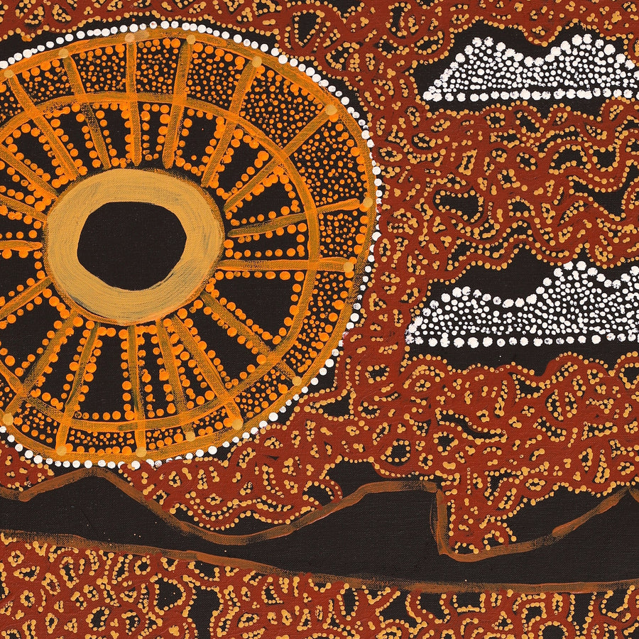 Aboriginal Artwork by Geraldine Napangardi Granites, Ngalyipi Jukurrpa (Snake Vine Dreaming) - Purturlu, 76x46cm