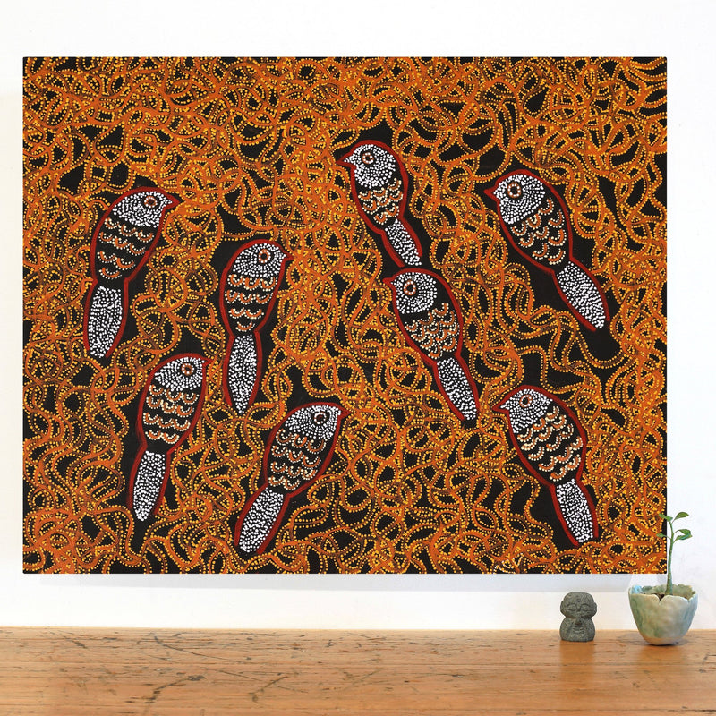 Aboriginal Artwork by Geraldine Napangardi Granites, Ngalyipi Jukurrpa (Snake Vine Dreaming) - Purturlu, 76x61cm