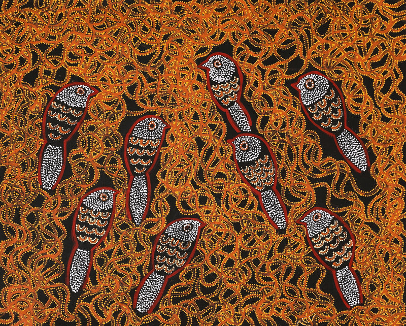 Aboriginal Artwork by Geraldine Napangardi Granites, Ngalyipi Jukurrpa (Snake Vine Dreaming) - Purturlu, 76x61cm