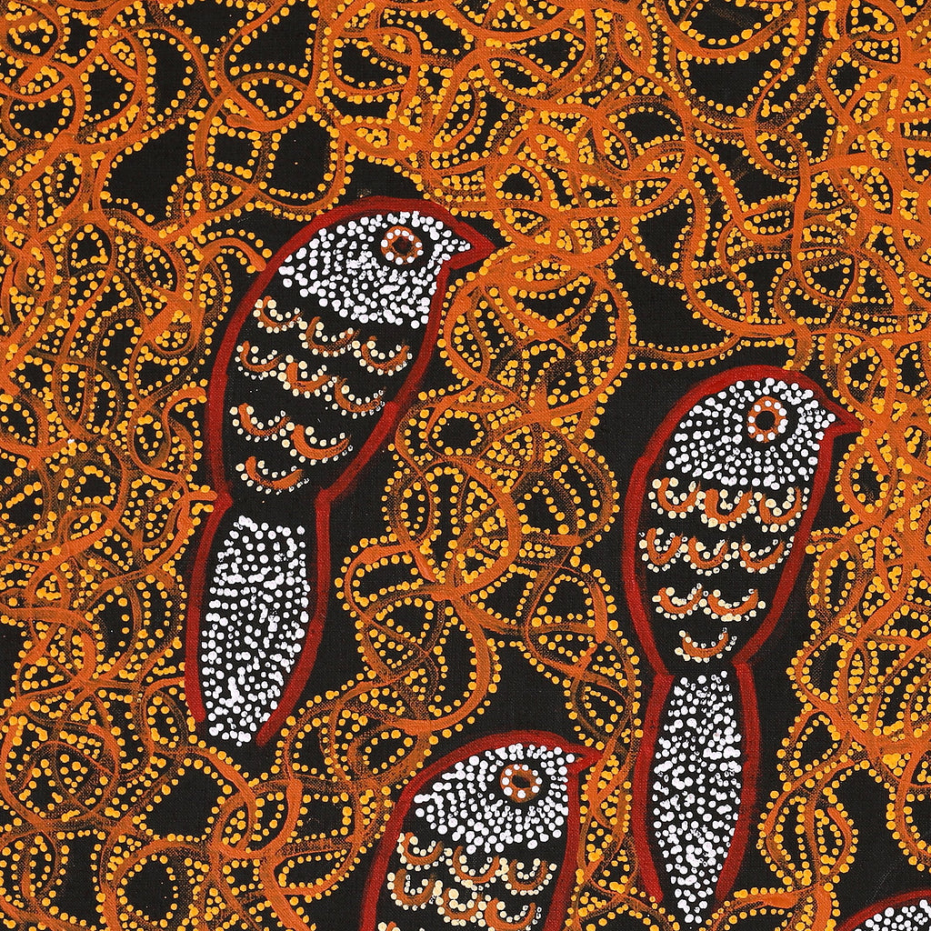 Aboriginal Artwork by Geraldine Napangardi Granites, Ngalyipi Jukurrpa (Snake Vine Dreaming) - Purturlu, 76x61cm