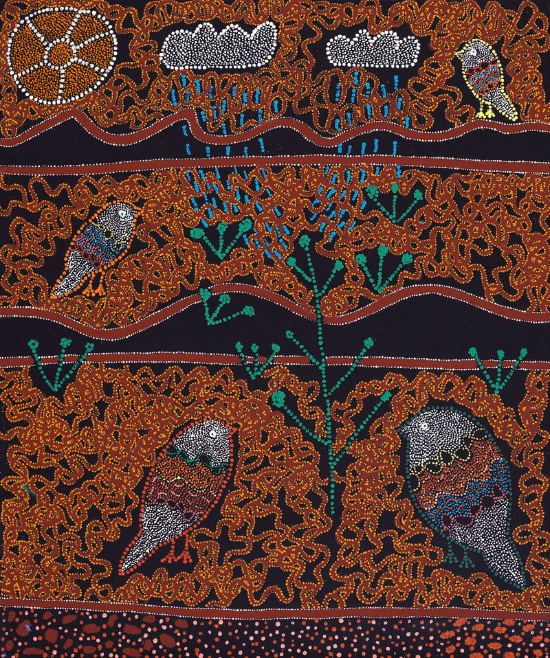Aboriginal Artwork by Geraldine Napangardi Granites, Ngalyipi Jukurrpa (Snake Vine Dreaming) - Purturlu, 91x76cm