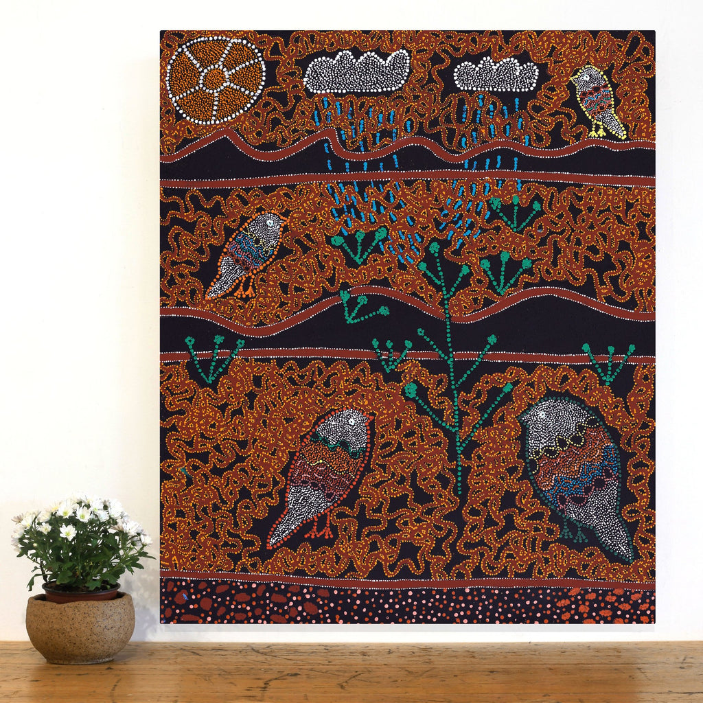 Aboriginal Artwork by Geraldine Napangardi Granites, Ngalyipi Jukurrpa (Snake Vine Dreaming) - Purturlu, 91x76cm
