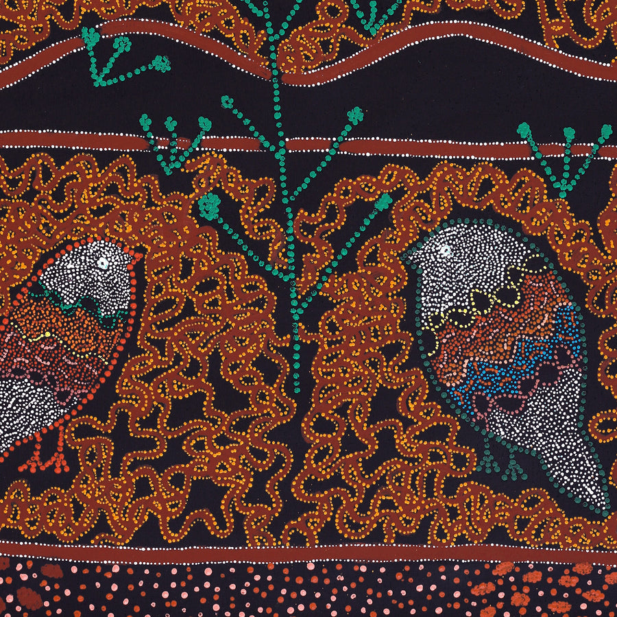 Aboriginal Artwork by Geraldine Napangardi Granites, Ngalyipi Jukurrpa (Snake Vine Dreaming) - Purturlu, 91x76cm